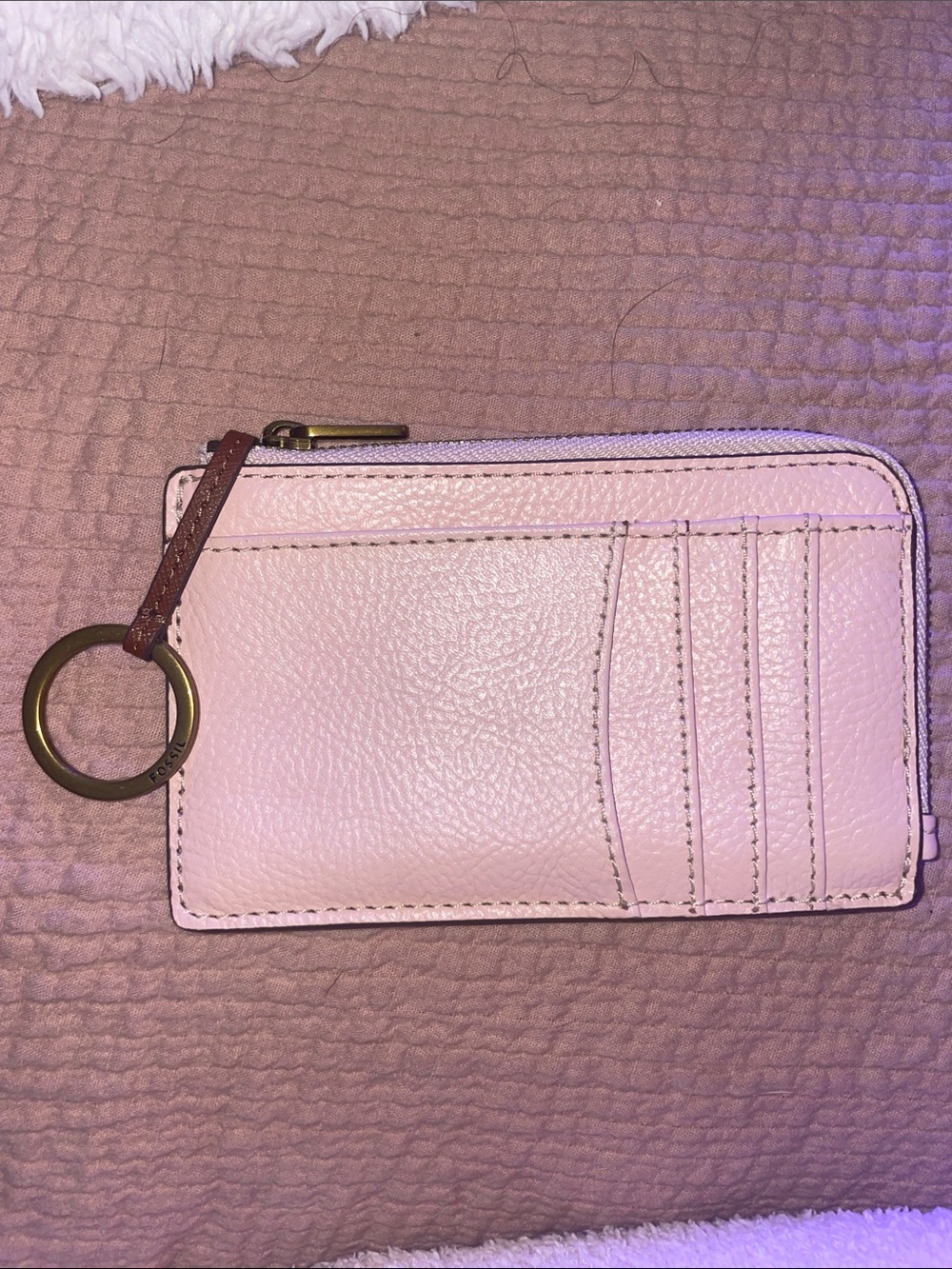 Fossil Zip Cardholder Keyring - Light Pink